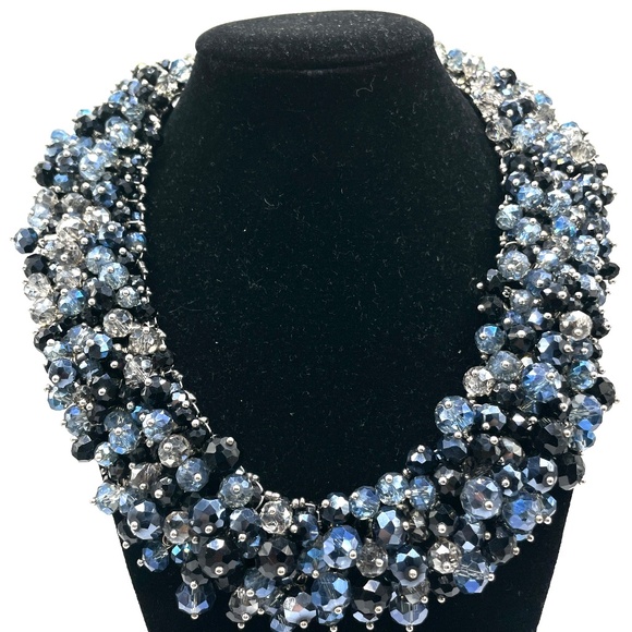 eye candy Jewelry - Eye Candy New Glass & Acrylic Black Blue Clear Beaded Collar Necklace